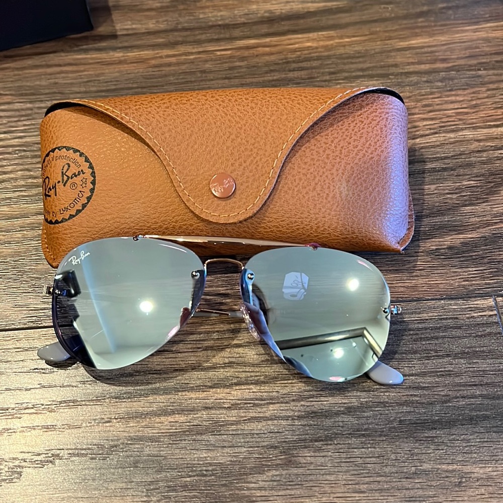 Authentic New Ray Ban Sunglasses- Blue Mirror Lens with copper frame